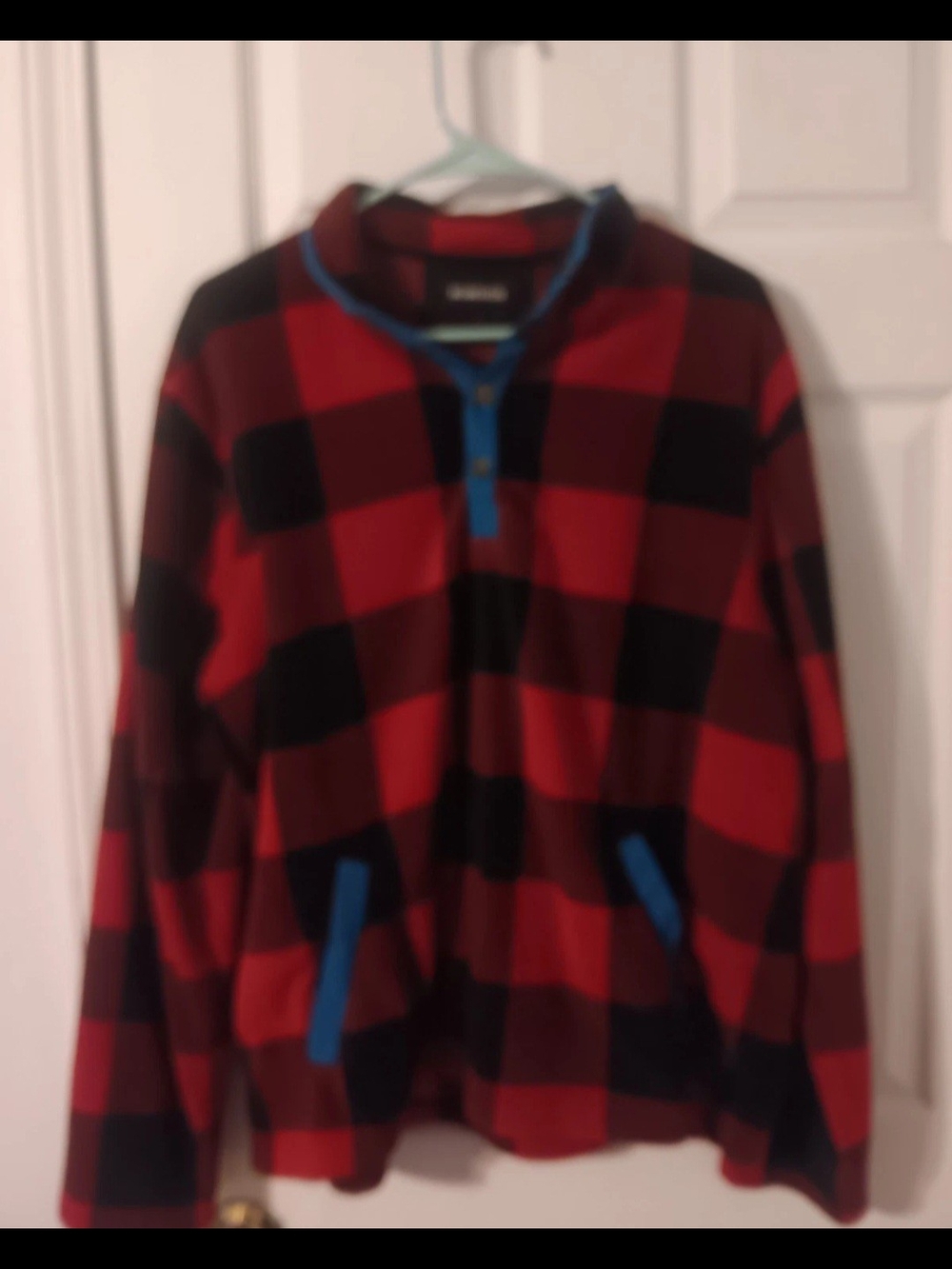 Bonobos Men's Red and Black Buffalo Plaid Pullover Sweater with Blue Trim